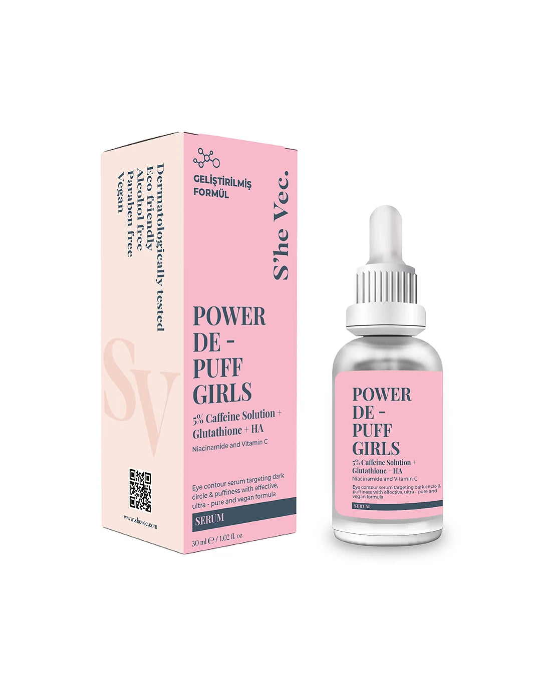 She Vec, POWER DE-PUFF GIRLS - Gözaltı Morluğu, Torbalanma, Şişlik ve Yaşlanma Karşıtı Göz Altı Serumu (30 ml)