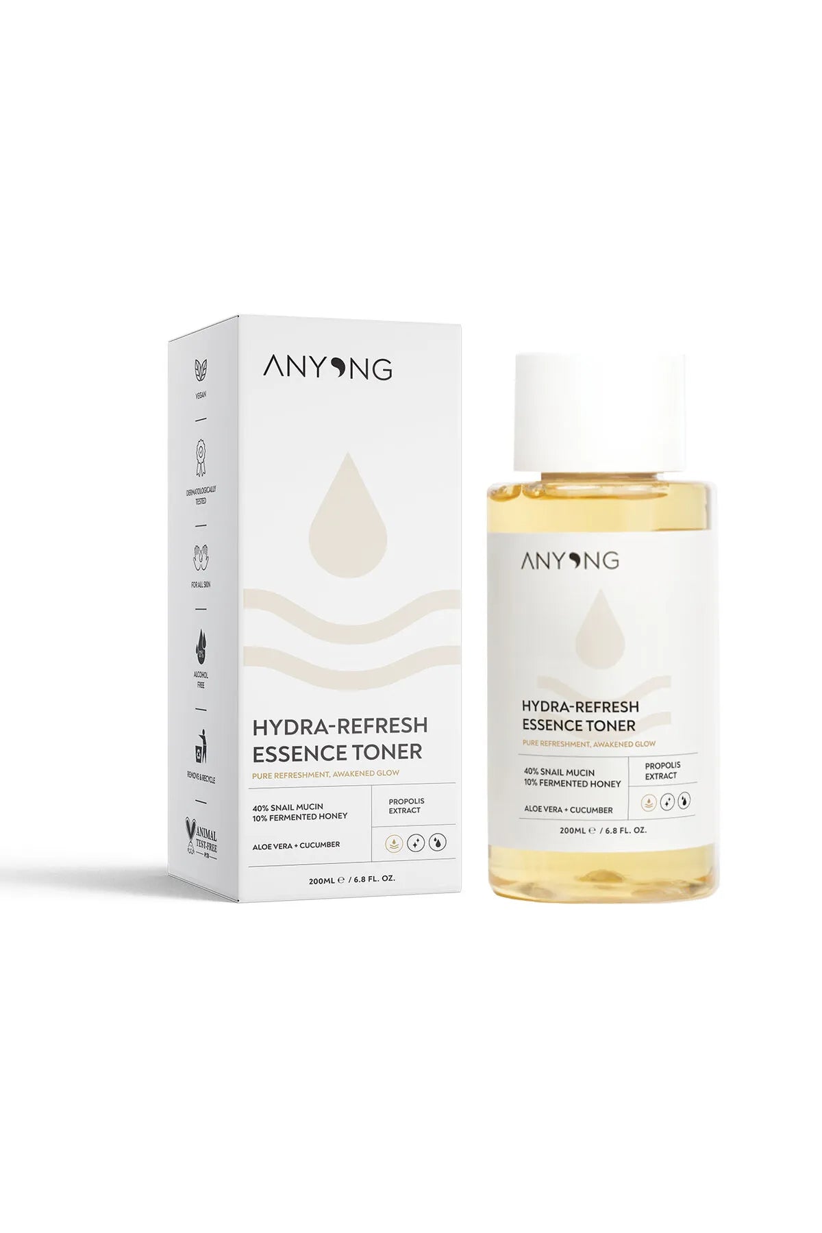 Anyong, Aydınlatıcı Nemlendirici ve Tazeleyici Tonik 200 ml (%40 Salyangoz Özü& Bal & Propolis & Aloe Vera)