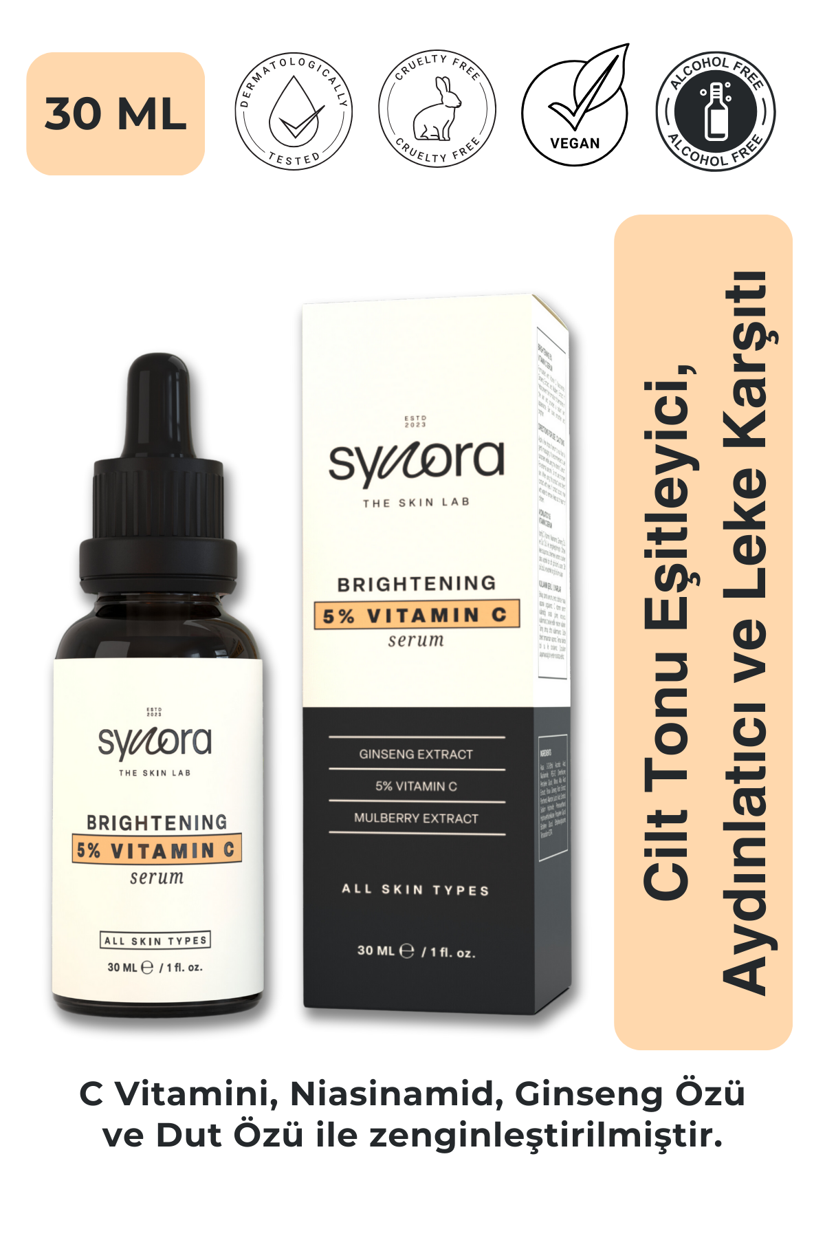 Synora, Cilt Tonu Eşitleyici, Aydınlatıcı ve Leke Karşıtı C Vitamini Serum