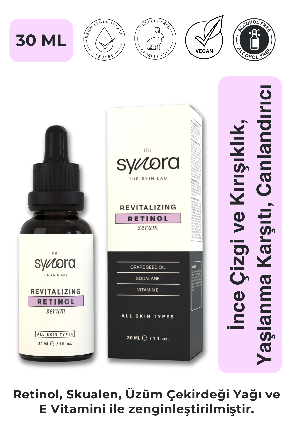 Synora, İnce Çizgi ve Kırışıklık,Yaşlanma Karşıtı Canlandırıcı Retinol Serum