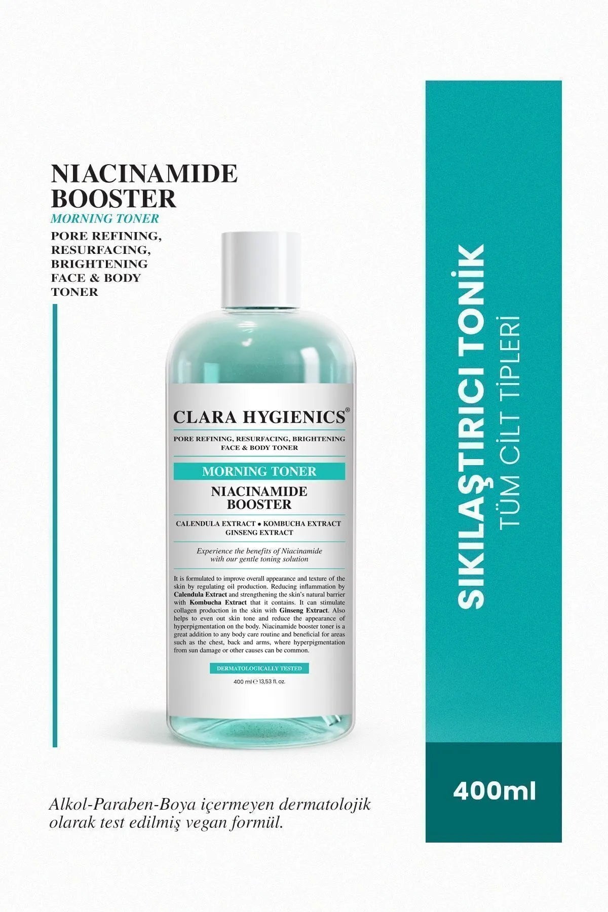 Clara Hygienics, Niacinamide Booster Gözenek Sıkılaştırıcı Yüz Ve Vücut Gündüz Tonik 400ml Vegan Aydınlatıcı Etkili