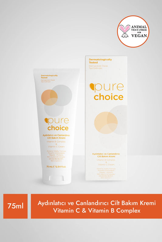 Pure Choice, Aydınlatıcı ve Canlandırıcı Cilt ve Yüz Bakım Kremi 75ml - Vitamin C & Vitamin B Complex