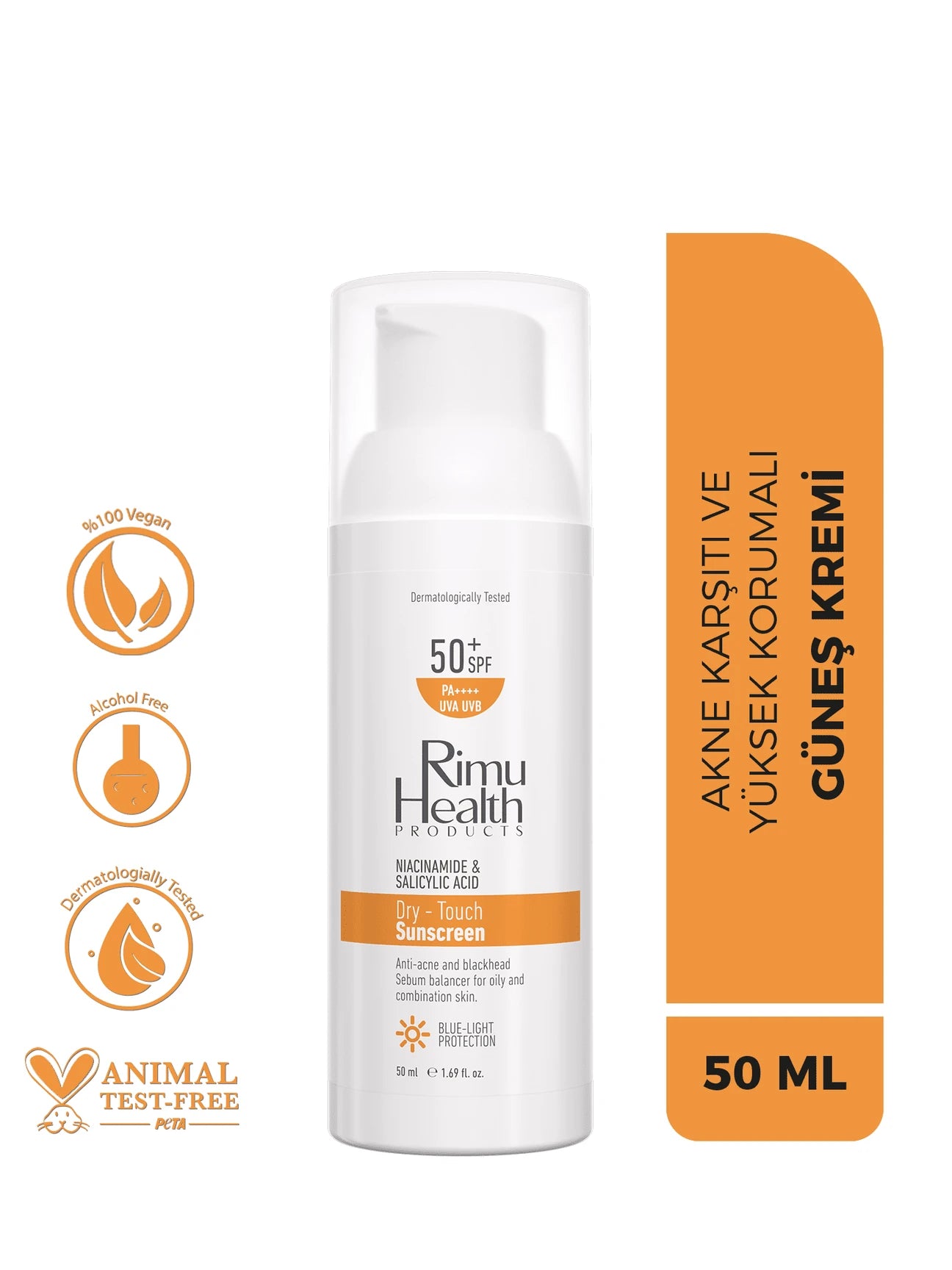 Rimu Health Products, Yağlı Ve Karma Ciltler İçin Siyah Nokta Ve Akne Karşıtı 50 SPF Güneş Kremi