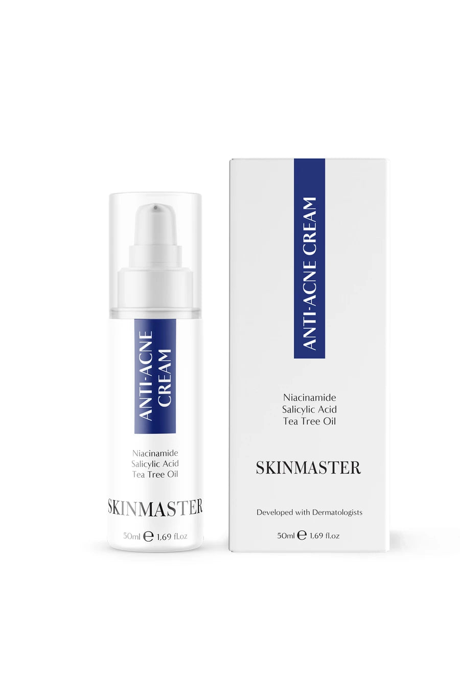 SkinMaster, Akne Karşıtı Bakım Kremi, 50ml - Siyah Nokta Karşıtı Sebum Dengelemeye Yardımcı (BHA %2 + Niacinamide %5 + Tea Tree Oil)