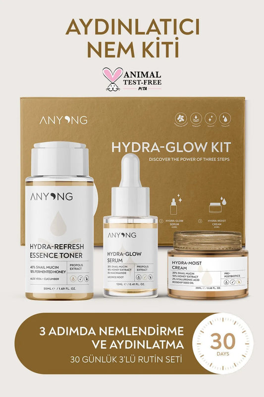 Anyong, Salyangoz Özü Nemlendirici, Aydınlatıcı, Yatıştırıcı Cilt Bakım Seti(TONİK, SERUM, KREM) Niacinamide