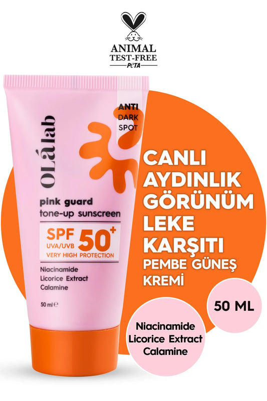 Olalab, Aydınlatıcı Ton Eşitleyici SPF 50+ Yüksek UV Koruma Pembe Yüz Güneş Kremi 50 ml