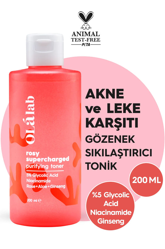 Olalab, Akne, Siyah Nokta ve Leke Karşıtı Aydınlatıcı Sıkılaştırıcı %5 Glikolik Asit Tonik