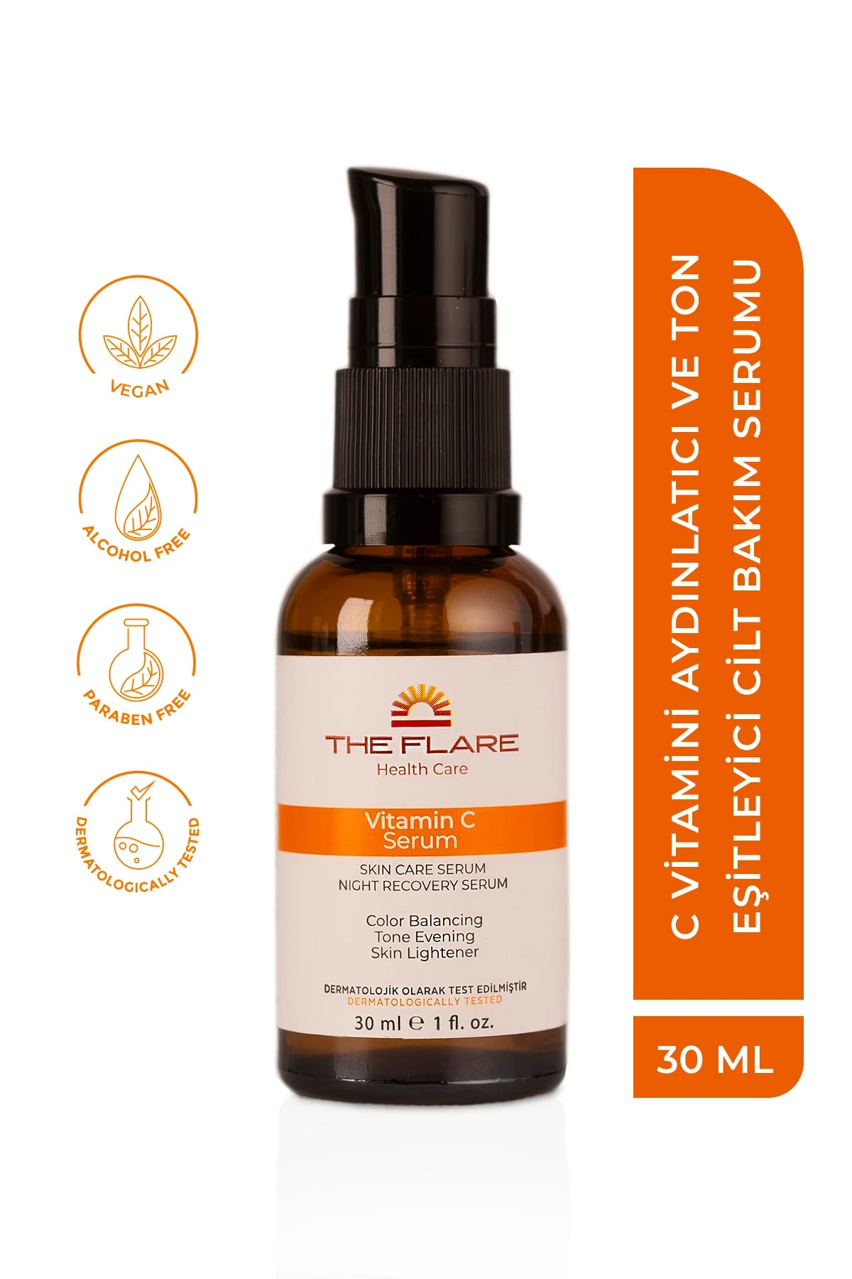 The Flare Health Care, Cilt Tonu Eşitleyici Ve Aydınlatıcı %10 C Vitamini Serum 30 ml c vitamini