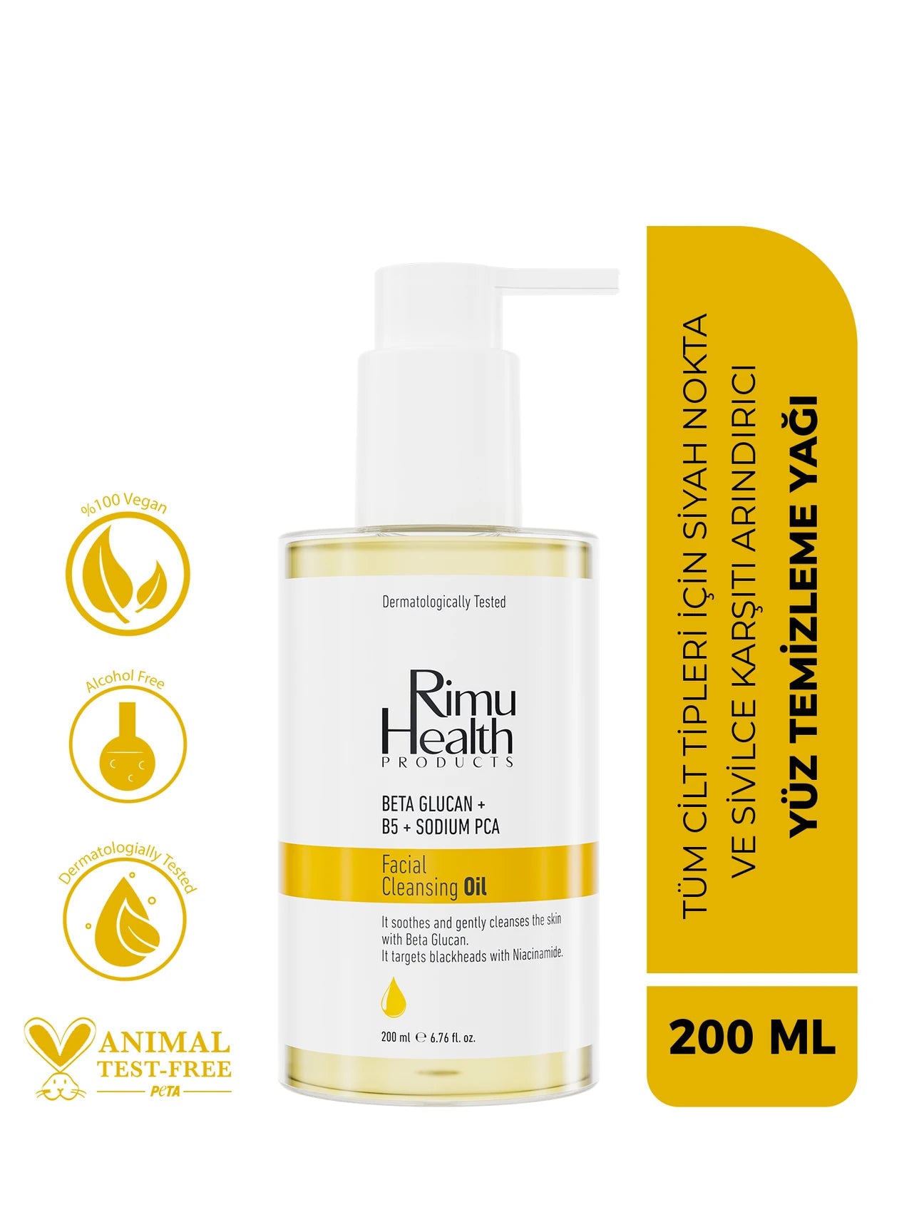 Rimu Health Products, Tüm Cilt Tipleri İçin Siyah Nokta Ve Sivilce Karşıtı Arındırıcı Yüz Temizleme Yağı 200 ml